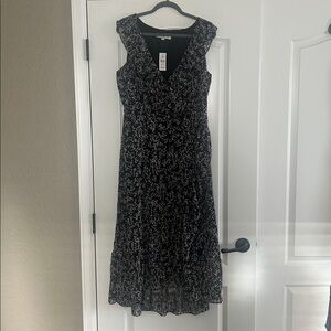 LOFT Black and White Midi Dress